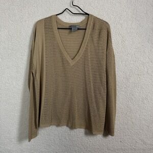 Poles Sweater Womens Medium Beige Mesh‎ Knit V Neck Lightweight Pullover France